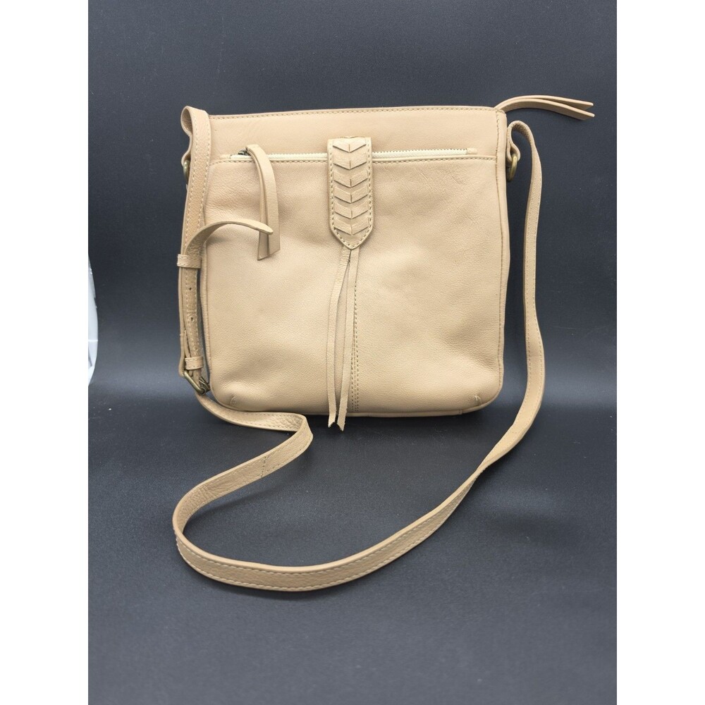 Lucky Brand Amber Leather Crossbody Bag Travertine Beige Tassel Shoulder Purse